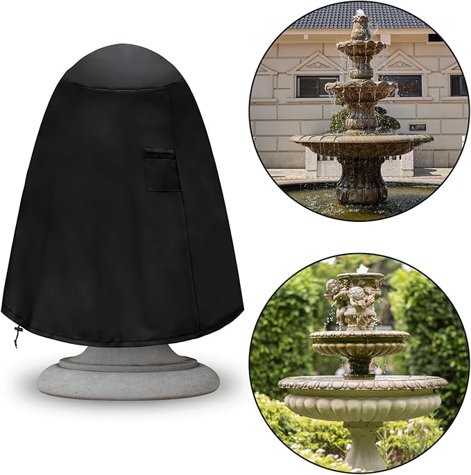 Fountain Cover（36"x42"） 600D Oxford Cloth Garden Fountain Statue Protective Cover, Fountain Protector with Drawstring Weather Resistant for Winter Outdoor Patio Fountain (36"x42"- black)