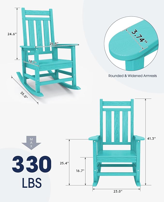KINGYES Outdoor Rocking Chair Set of 6, All-Weather Patio Rocking Chairs for Porch, HDPE Rocking Outdoor Chairs with High Back for Adult, Heavy Duty Outdoor Patio Rockers for Garden, Lawn, Aruba