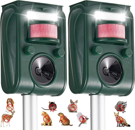 CIIC Upgraded Ultrasonic Deer Repellent Devices Motion Detection, Sloar Waterproof Cat Repellent Outdoor 5 Adjustable Modes, Squirrel Raccoon Rabbit Dog Repellent Deterrent for Yard, 2P