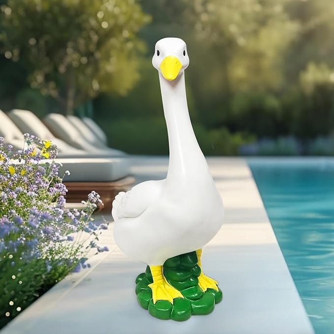 Large White Goose Statue Cygnus, Funny Thanksgiving Big Bird Decor Garden Sculpture with Black Magic Cloak Costume Clothes and Hat Home Porch Patio Pond Yard Art Duck Figurine Christmas Decorations
