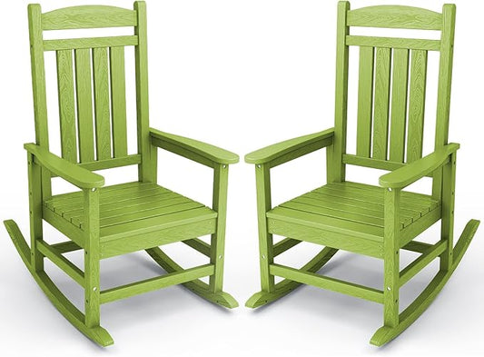 KINGYES Outdoor Rocking Chair Set of 2, High Density Polyethylene Patio Rocking Chairs with 330lbs Support for Adults, Pistachio Green
