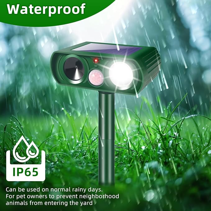 2 Pack Raccoon Squirrel Fortress Pro Solar Ultrasonic Repellent Outdoor Cat Deterrent Deer Repellent with Motion Detection Strobe Light,Waterproof Animal Repeller for Rabbit Dog Skunk for Yard