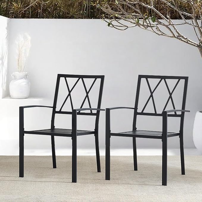 Outdoor Dining Chairs Set of 2, Mteal Frame Stackable Patio Dining Chairs with Armrest, Wrought Iron Patio Bistro Chairs for Lawn, Backyard, Garden, Porch