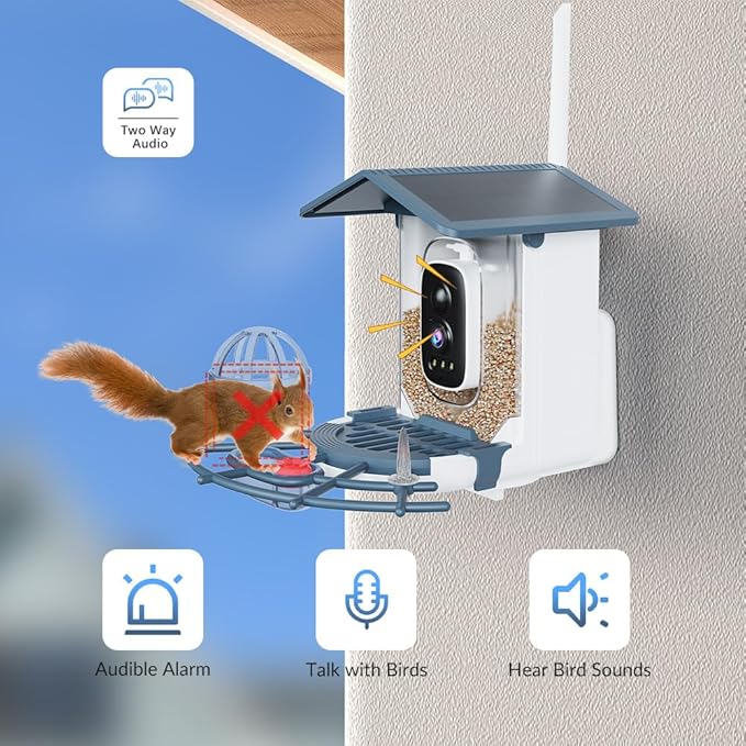 WOOLINK 2K Smart Bird Feeder with Camera, 3MP 2.4Ghz Solar Wireless Battery Camera With AI Bird Species Identification, HD Video Bird House with Camera for Ourdoor, IP65 Waterproof, Color Night Vision