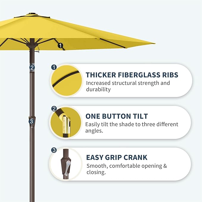 PatioKingdom 11FT Patio Umbrella,Outdoor Umbrella with Push Button Tilt and Crank,Market Table Umbrella with 8 Sturdy Fiberglass Ribs UV Protection(Yellow, 11FT)