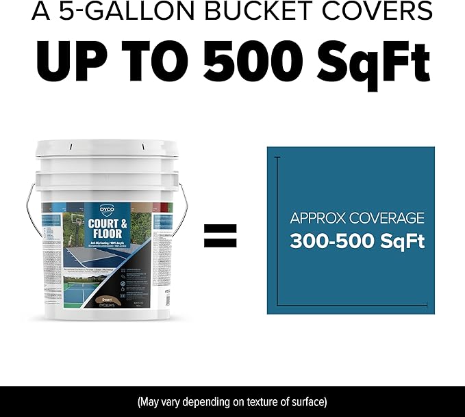 DYCO Court & Floor Anti-Slip Coating - Slip-Resistant Pavement, Cement & Concrete Paint for Pickleball, Tennis & Basketball Courts, Exceeds ADA Standards for Safety Areas (Desert, 5 Gallons)