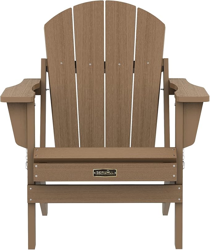 SERWALL Folding Adirondack Chair Set of 4 Outdoor Chairs Painted Adirondack Chair Weather Resistant for Patio Deck Garden, Backyard Deck, Fire Pit- Brown
