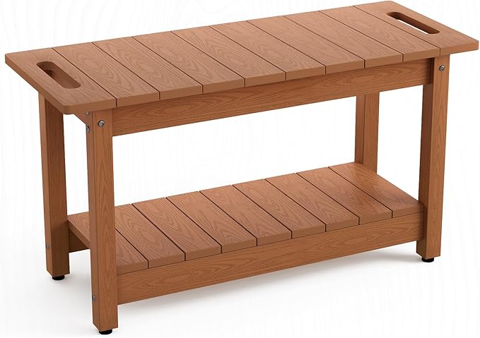 Stoog 30" Shower Bench, Waterproof HIPS Shower Stools with 400 lbs Weight Capacity, Shower Chair for Inside Shower, Non-Slip, Brown