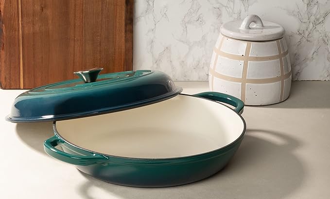 Larder & Vine 9 Piece Enameled Cast Iron Cookware Set, Oven Safe and Compatible with all Cooktops – includes 3.6 Qt Braiser, 5.7 QT and 8 QT Dutch Ovens, 10.25in Skillet and 2.2 QT Saucepan (Bondi)