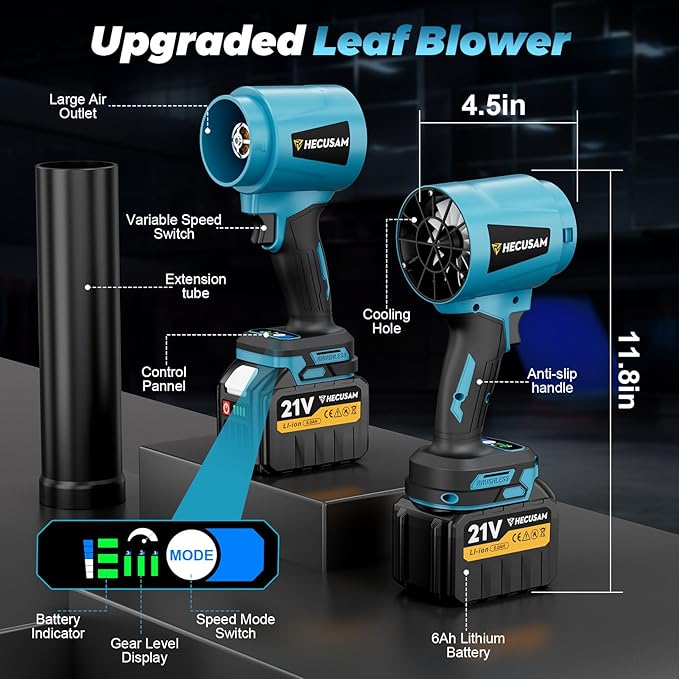 Leaf Blower Cordless - 780CFM 895MPH Handheld Blower, 600,000 RPM Brushless Electric Blower, Lightweight, 3 Speeds, 1x6.0Ah Battery & Charger for Yard/Lawn/Car