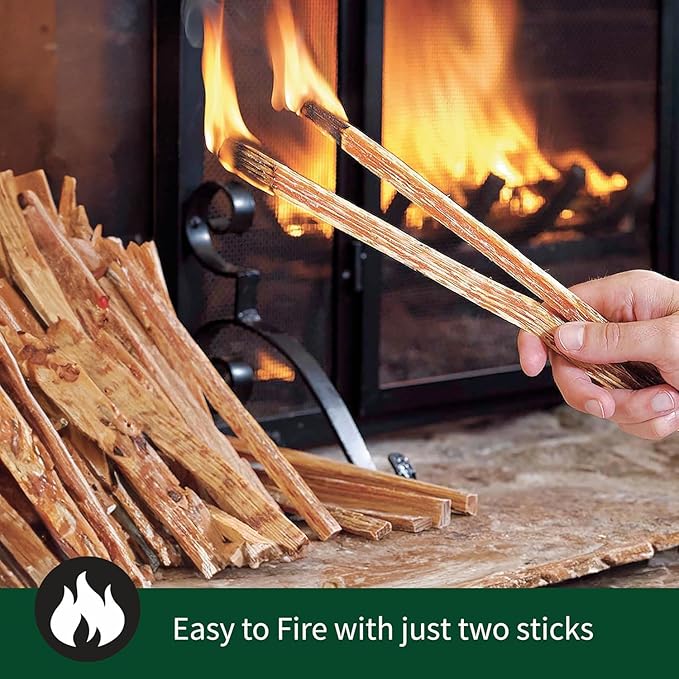 Plow & Hearth 25 LBS Fatwood Fire Starter Sticks Organic Kindling, Easy Ignition Fat Wood, All Natural Firestarters for Fire Pit, Wood Stoves, Fireplaces, Campfires, Bonfires, BBQ