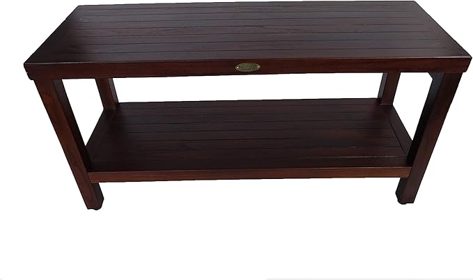 DecoTeak 36 Inch Eleganto Teak Shower Bench | Waterproof Bathroom Seat with Large Storage Shelf Spa-Style Teak Wood Stool for Adults & Seniors | Non-Slip Feet | Elegant Finish | 250 Pound Capacity