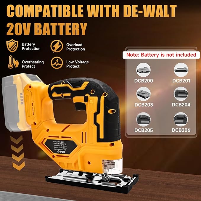 Jig Saw for Dewalt 20V Max Battery, Cordless Jigsaw Tool with 45° Bevel Cuts & 3 Orbital Motions, Up To 2900 RPM, Brushless JigSaw for Straight/Curve/Circle Cutting(Battery Not Include)