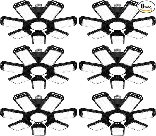 6 Pack LED Garage Light, 240W 24000LM 6500K LED Shop Lights, Garage Lights Ceiling Led with 7+1 Deformable Panels, E26/E27 Bulb Socket Lighting for Shop, High Bay, Attic, Basement, Warehouse