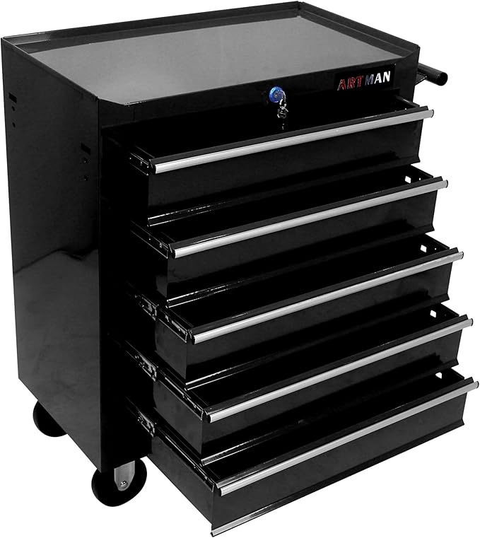 5 Large Drawers Rolling Tool Cart on Wheels, Trolley Organizer Tool Case Chest, Multifunctional Storage Tool Box for Workshop, Garage, Warehouse, Repair Shop (5 Drawers-29.3" H-Black)