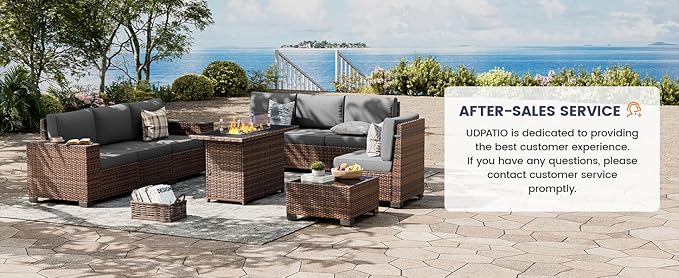 UDPATIO 44" Propane Gas Fire Pit Table, 55000 BTU Rectangular Fire Pit with Glass Wind Guard for Outside Patio Deck Garden Backyard