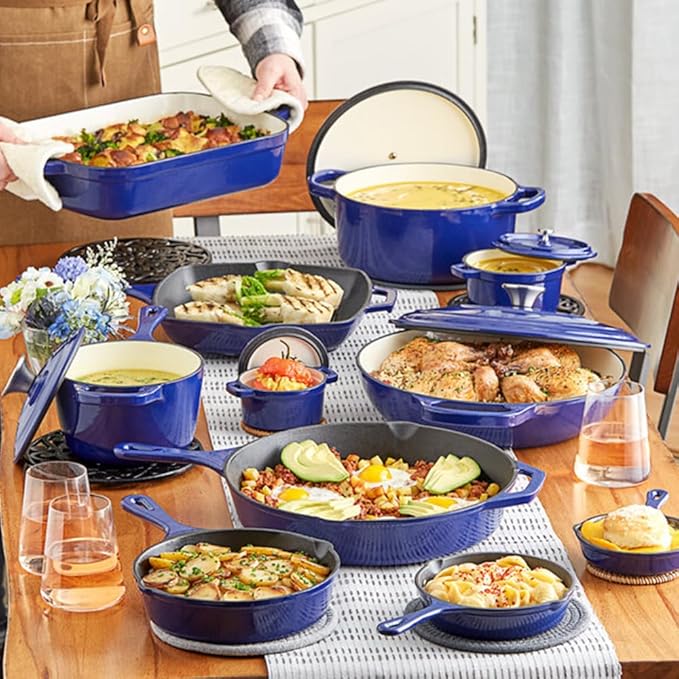 Commercial Grade, Cast Iron Enameled Cookware Skillet 8”, Blue