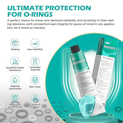 Molykote 111 Compound 150g 5.3oz, General Purpose O-Ring and Valve Lubricant Electrical Damping Medium Anti-Adhesion and Sealing Water Resistance Wide Temperature NLGI Grade 3-4 Translucent White