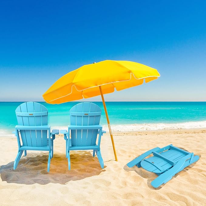 Folding Adirondack Chair, All Weather Resistant Plastic Chairs with Cup Holder, Fold or Unfold Easily in 1 Second, Outdoor Chairs for Patio, Garden, Backyard Deck, Lawn Fire Pit(Lake Blue)