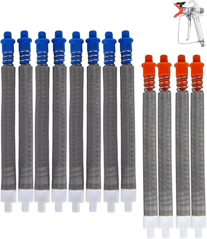 (8+4) Pack Airless Spray Gun Filters – Includes 8X Blue 218131 50 Mesh & 4X Orange 218133 100 Mesh Paint Sprayer Filters, Compatible with Graco SG2 and SG3 Spray Guns
