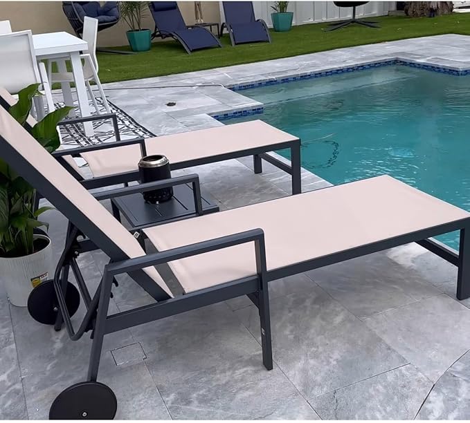 PURPLE LEAF Patio Chaise Lounge 4 Pieces Aluminum Recliner Chair with Wheels and Armrests Lounger for Lawn Backyard Beige Outdoor Lounge Chair