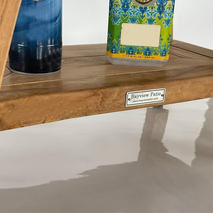 Indonesian Teak Shower Bench with Shelf 18 Inch Stool | Teak Wood Shower Stool & Spa| Waterproof Shower Bench for Indoor and Outdoor Use| Bathroom Stools for Adults Sitting