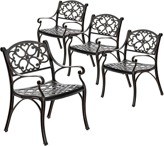 Cast Aluminum Outdoor Dining Chairs Set of 4, 4 Piece All Weather Cast Aluminum Patio Bistro Chairs with Armrest for Balcony, Backyard, Garden