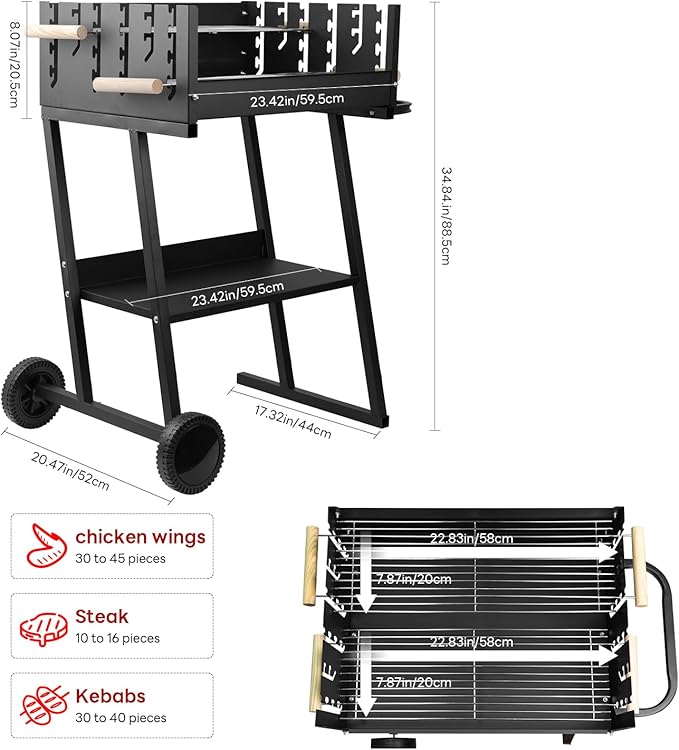 Clearance discount Charcoal Grills - Portable Charcoal Grill,2025 Skewer Charcoal Grill with wheels, for camping and picnic