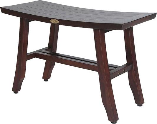 DecoTeak Satori Teak Shower Bench – 24" Compact Teak Bath Seat, Brown Finish, for Adults & Seniors | Water-Resistant Spa Stool with Slatted Seat & Adjustable Feet