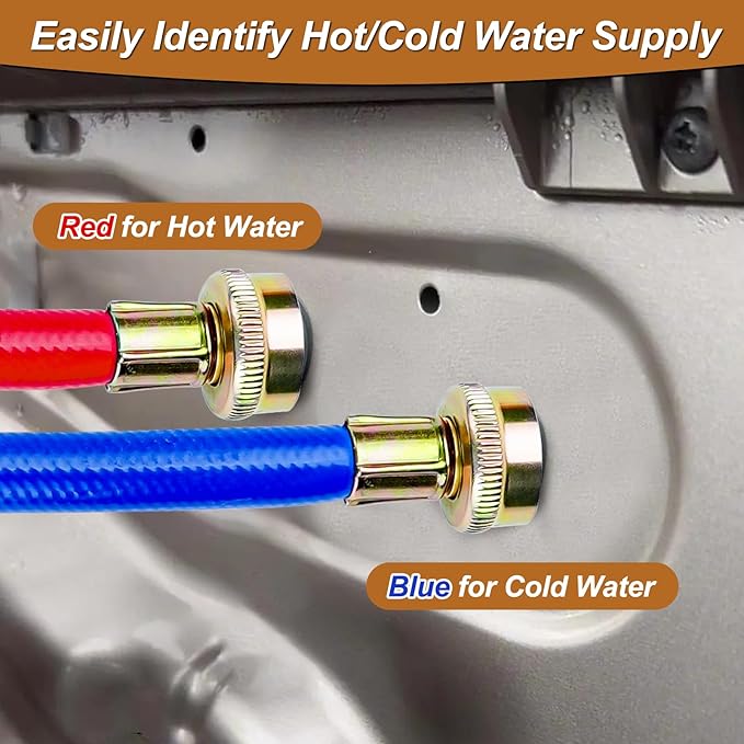 10FT Rubber Washing Machine Hoses Burst Proof 2 Pack For Hot and Cold Water 3/4" NPT Connection Water Supply Lines by Cenipar Fit for ALL Washing Machine