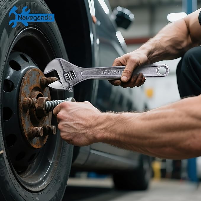 Navegando Large Adjustable Wrench 15" Heavy Duty, Professional Grade, 15 Inch Large Wrench – Drop Forged Steel, 47mm Max Opening, Metric & Imperial Scale, for Automotive, Plumbing, Industrial