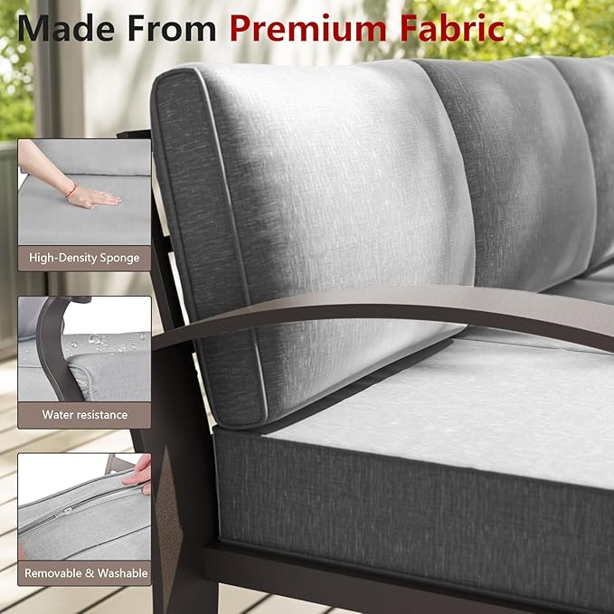 Patio Furniture Set 9-Seat Aluminum Armrest Sofa, Modern Outdoor Living Room Set with 2 Swivel Chairs, 5.1" Cushions, High Backrest & 2 Footstools, Backyard, Poolside - Grey