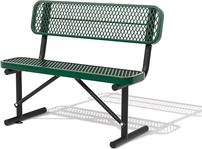 4 Feet Heavy Duty Metal Park Bench for Outside, Outdoor Bench with Backrest & Portable Frame, Commercial Benches for Shopping Malls, Stores, Parks, Patios, Decks, Green