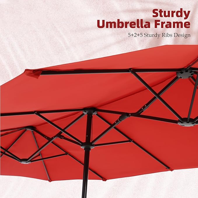 PHI VILLA 13 ft Outdoor Patio Umbrella, Large Rectangular Double-sided Market Table Twin Umbrellas with Crank Handle for Deck Pool, Orange Red