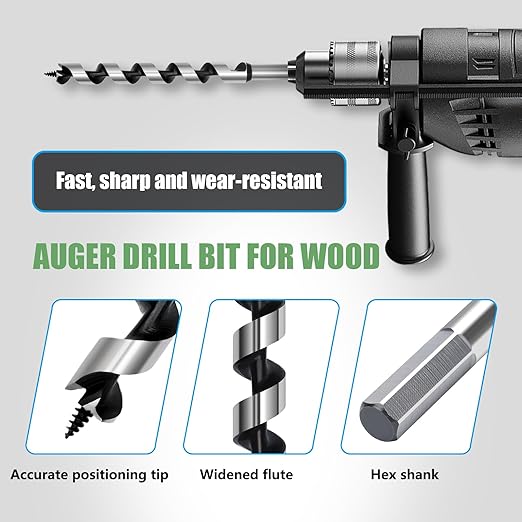 1 x 18 inch Auger Drill Bit for Wood,Hex Shank Ship Auger Bit for Soft Wood, Hard Wood, Plastic, Composite Materials and DIY Projects