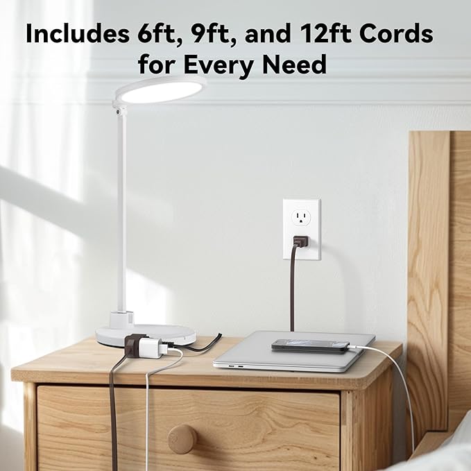 BN-LINK Indoor Extension Cord 6/9/12FT, 2 Prong Extension Cord Brown, 3-Outlet Polarized Flat Cable, 13A/1625W, Perfect for Homes, Offices, and Kitchens, Variety 3-Pack