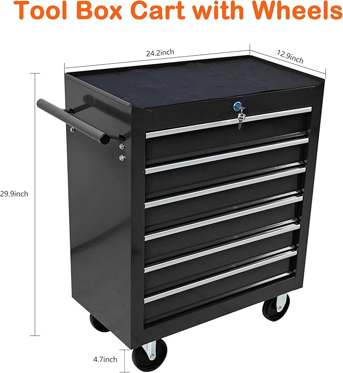 6 Drawers Tool Cart on Wheels,Multifunctional Rolling Tool Chest Tool Storage,Drawers Rolling Tool Trolley Organizer Tool Case for Garage,Warehouse,Workshop,Repair Shop