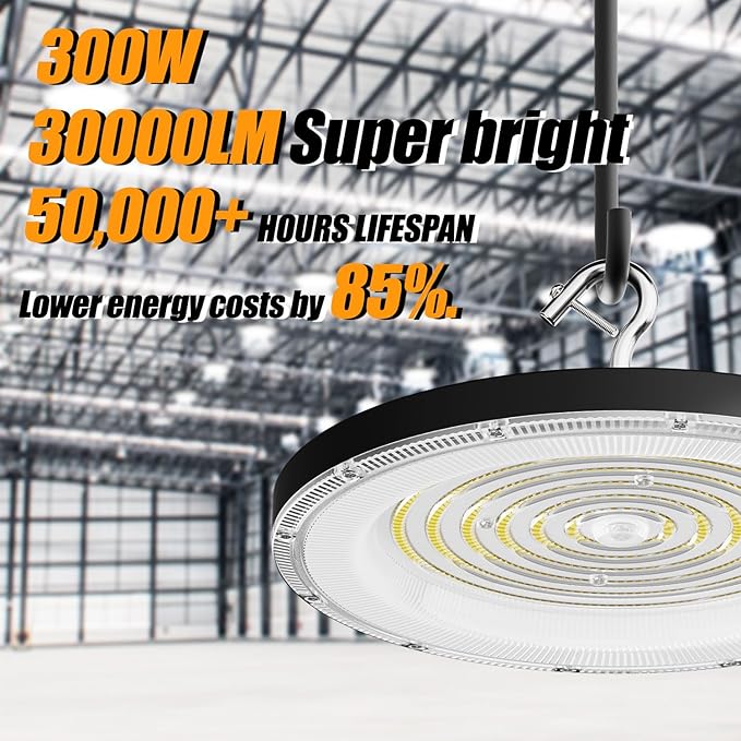 Zelvia 20 Pack LED High Bay Lights 300W 5000K AC110V-130V with US Plug - 30000 LM Commercial Bay Lighting for Barn Warehouse Garage