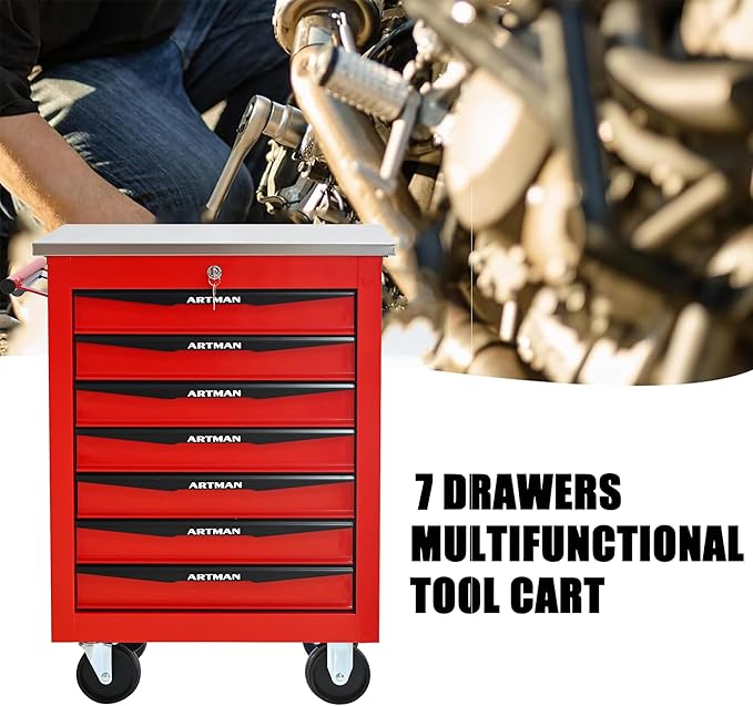 7 Drawers Rolling Tool Box on Wheels, Multifunctional Tool Cart, Drawers Rolling Trolley Organizer Tool Storage Chest for Garage,Workshop,DIY Multiple Interconnectable(4 Drawers-30.5" H)