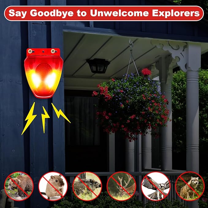 Qualirey 6 Pcs Night Solar Outdoor Motion Sensor Alarm, Nocturnal Animal Repeller Outdoor, 130dB Sound Alarm Siren, Loud Noisemaker 3 Modes for Deer Raccoon Chicken Coop Home Yard Farm Garden