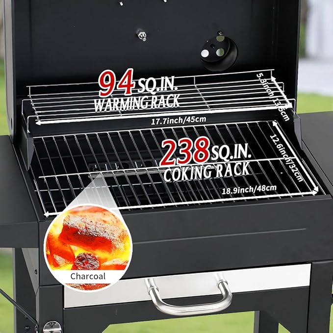 MASTER COOK Charcoal Grills with Two Side Tables, 17'' Outdoor Smoker Barbecue bbq grill for Camping, Patio,Backyard Party, Picnic, Black