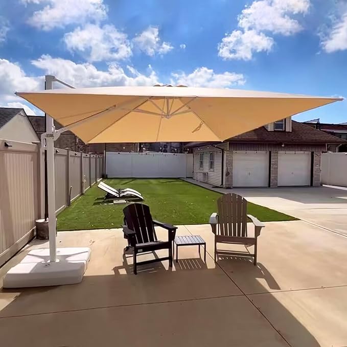 PURPLE LEAF 9' × 11.5' Patio Umbrella White Cantilever Umbrella Aluminum Square Outdoor Offset Umbrella Hanging Windproof with 360° Rotation for Garden Deck Pool, Beige