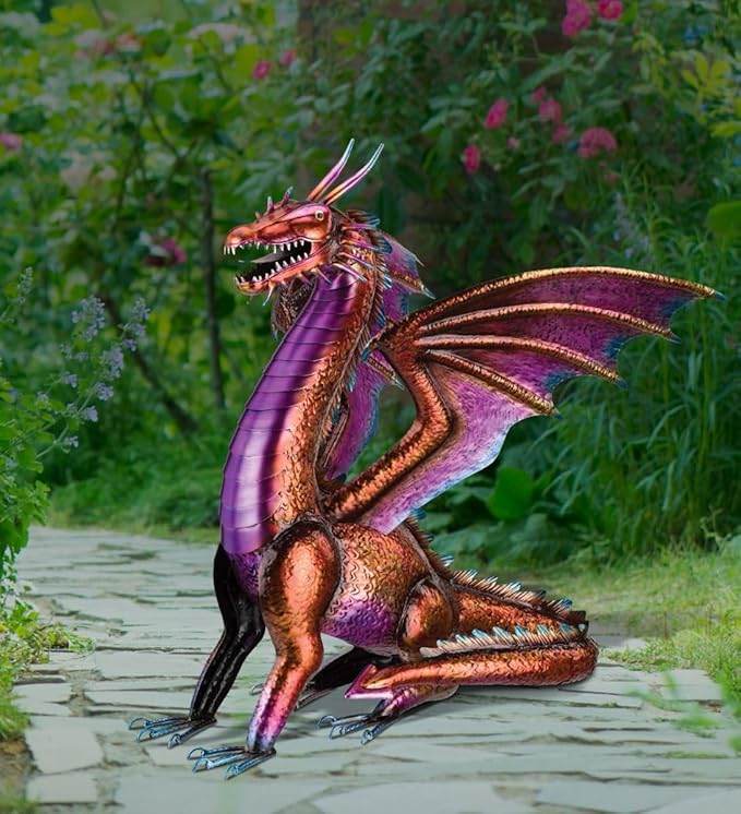 Regal Art & Gift Dragon Metal Statue – Indoor Outdoor Decorative Sculpture for Home & Garden Décor, Weather-Resistant Yard Art Figure for Patio, Lawn, Red