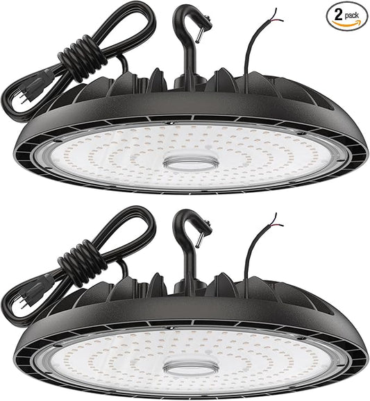 200W High Bay LED Shop Lights - 0-10V Dimmable, 30000 LM High Bay Lights 2 Pack, 5000K Daylight White, IP65 Waterproof for Garage, Warehouse, Barn, ETL Listed