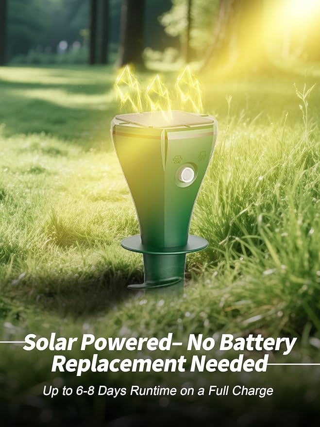 Mole Repellent Solar Powered for Lawns, Waterproof Gopher & Groundhog Repellent with Variable Sonic Vibration, Easy Twist Stakes for Yard & Garden, Get Rid of Voles Snakes (8, Green)