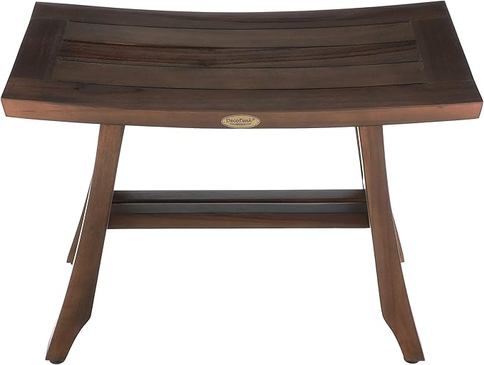 DecoTeak Satori Teak Shower Bench – 24" Compact Teak Bath Seat, Brown Finish, for Adults & Seniors | Water-Resistant Spa Stool with Slatted Seat & Adjustable Feet