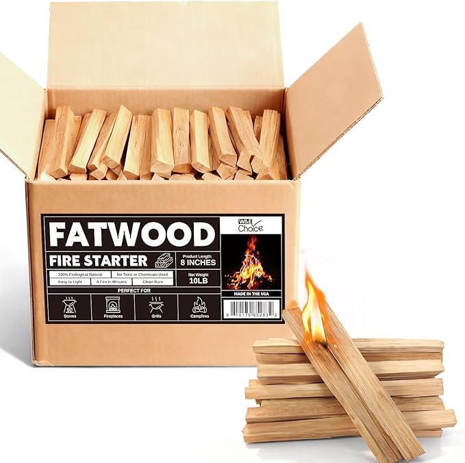 W&E Choice 10LB Fatwood Fire Starter Sticks, 130-180Pcs 100% Natural Dried Pine Kindling Wood, Easy Ignition for Campfires, Firepit, Fireplaces, BBQ, Stoves