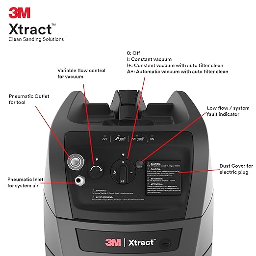 3M Xtract Portable Dust Extractor, 64256, 9 Gallon/35 Liter, Industrial Vacuum with Automatic Filter Clean Without Flow Stoppage, HEPA Filter, Compatibility with Pneumatic and Electric Sanders , Black