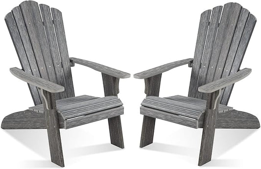 Adirondack Chair Set of 2, Outdoor Oversized Patio Chair Poly Lumber Weather Resistant & Durable Fire Pits Chair for Poolside,Lawn and Garden,350lbs Weight Capacity (Grey)