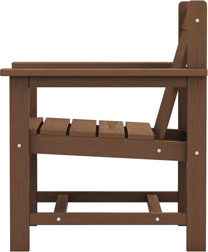 SERWALL 3 Pieces Patio Bistro Set, All Weather Adirondack Chair Set with Side Table, HDPE Material Outdoor Patio Furniture Set for Balcony, Porch, Garden, Backyard- Brown